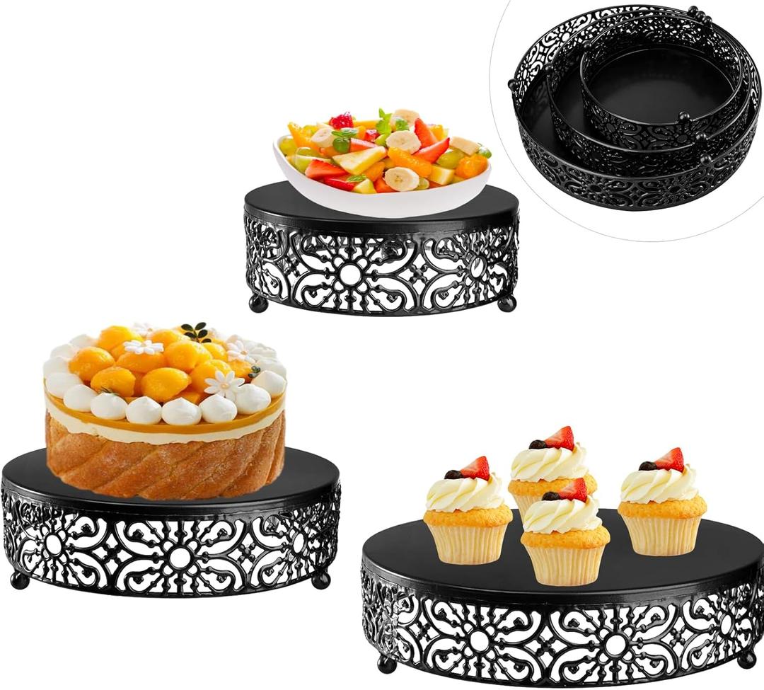 3 Set Black Cake StandDessert Cupcake Pastry Candy Display Plate for PartyElegant Round Cylinder Columns tables for Weddings Cake StandsPlant TablesBirthday Party