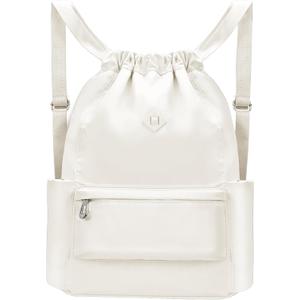 BAVELOE Drawstring Backpack with Wet Pocket Gym Backpack Water-Resistant Cinch String Bag Beach Swim for Women Men (Beige)