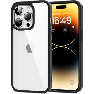 HOOMIL Case for iPhone 14 Pro Max 6.7-Inch, Non-Yellowing, Drop Protection, Anti-Scratch Transparent Hard Back Phone Cover - Black Clear