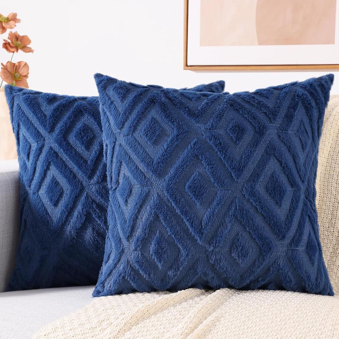 decorUhome Couch Throw Pillow Covers 22x22 Set of 2, Decorative Soft Plush Faux Wool Neutral Accent Pillow Covers for Bed Sofa Living Room, Blue decorUhome Couch Throw Pillow Covers 22x22 Set of 2, Decorative Soft Plush Faux Wool Neutral Accent Pillow Covers for Bed Sofa Living Room, Blue