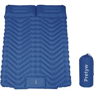 Double Sleeping Pad for Camping, Ultralight Camping Mattress with Pillow, Built-in Foot Pump, Thick Self-Inflatable 2-Person Portable Mat for Backpacking Hiking Car Traveling Beach Tent (Navy Blue)