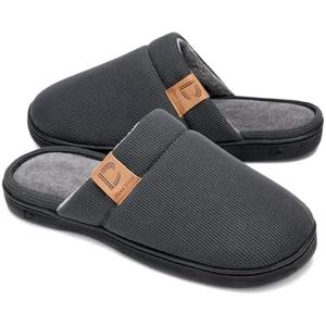 DL Men's Memory Foam Slippers Soft Men House Shoes Comfort Slip on Bed Slippers for Men with Anti-Skid Lightweight Sole Breathable Indoor and Outdoor, Dark Gray, Size9-10