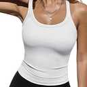 Women's Scoop Neck Tank Tops Ribbed Knit Slim Fit Sleeveless Camisole Shirts Casual Basic Solid Stretch Cami Tops Blouse (White XL)