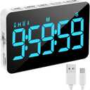 Rechargeable Digital Kitchen Timer for Cooking, Magnetic Timers with Countdown/up, Kids Timer with 5LED Display 3 Brightness 4 Volume Adjustable for Classroom/Office/Home/Work/Fitness/GameBlue
