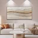 Sorbrozo Abstract Textured Wall Art 24x48 Inch Framed Neutral Beige and Gold Wavy Landscape Canvas Print Modern Decor for Living Room Bedroom & Office