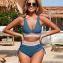 Women's High Waisted Bikini Sets Two Piece Tummy Control Swimsuit Color Block Bathing Suits (S)
