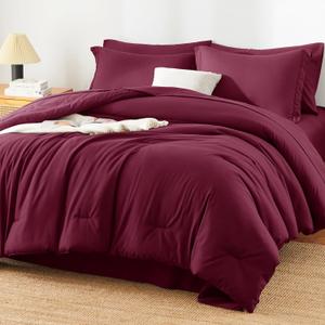 Queen Comforter Set - 7 Pieces Bed in a Bag Queen Size, Luxury Comforter Set with Sheets for All Season, Bed Set with Comforter, Flat Sheet, Fitted Sheet, Pillowcases & Shams, Burgundy