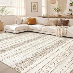 Boho 9x12 Area Rug Living Room Rugs Machine Washable Brown