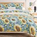 DAUAOTO California King 104"X96" Duvet Cover Set, 100% Cotton Print Bedding Cal King Bed, Farmhouse Floral Pattern, Sunflower
