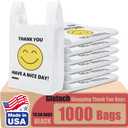 Glotoch 1000 Count Plastic Thank You T-shirt Bags Smile Face, 11.5 x 6.5x 21" HAVE A NICE DAY Grocery Shopping Gift Bag with Handle for Restaurant, Retail, Takeout, Convenience Store, in Bulk Business