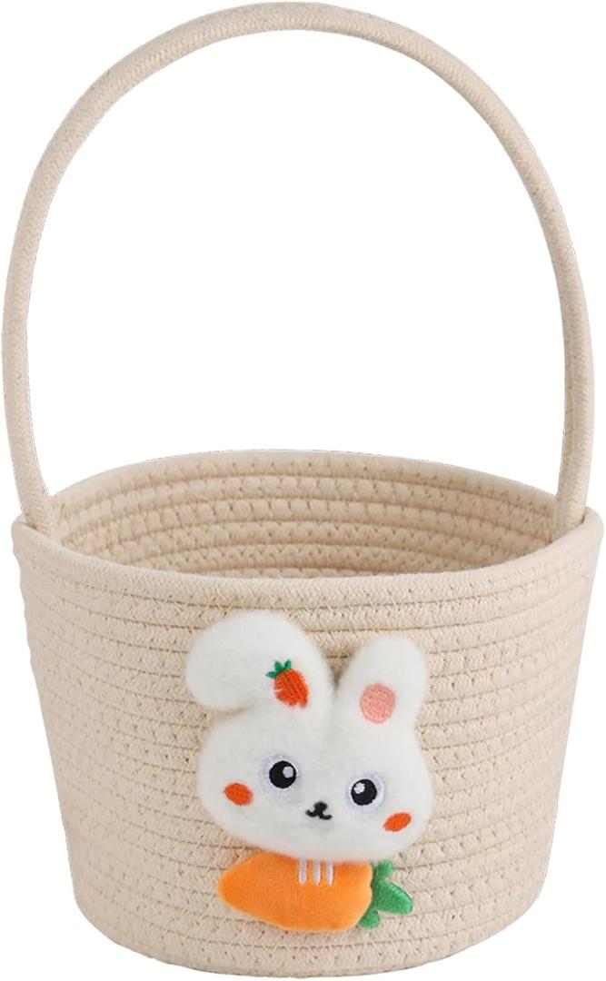FOIMAS Easter Egg Basket,Easter Bunny Woven Basket for Boys Girls Easter Egg Hunts Game Party Gifts Home School Yard Garden White
