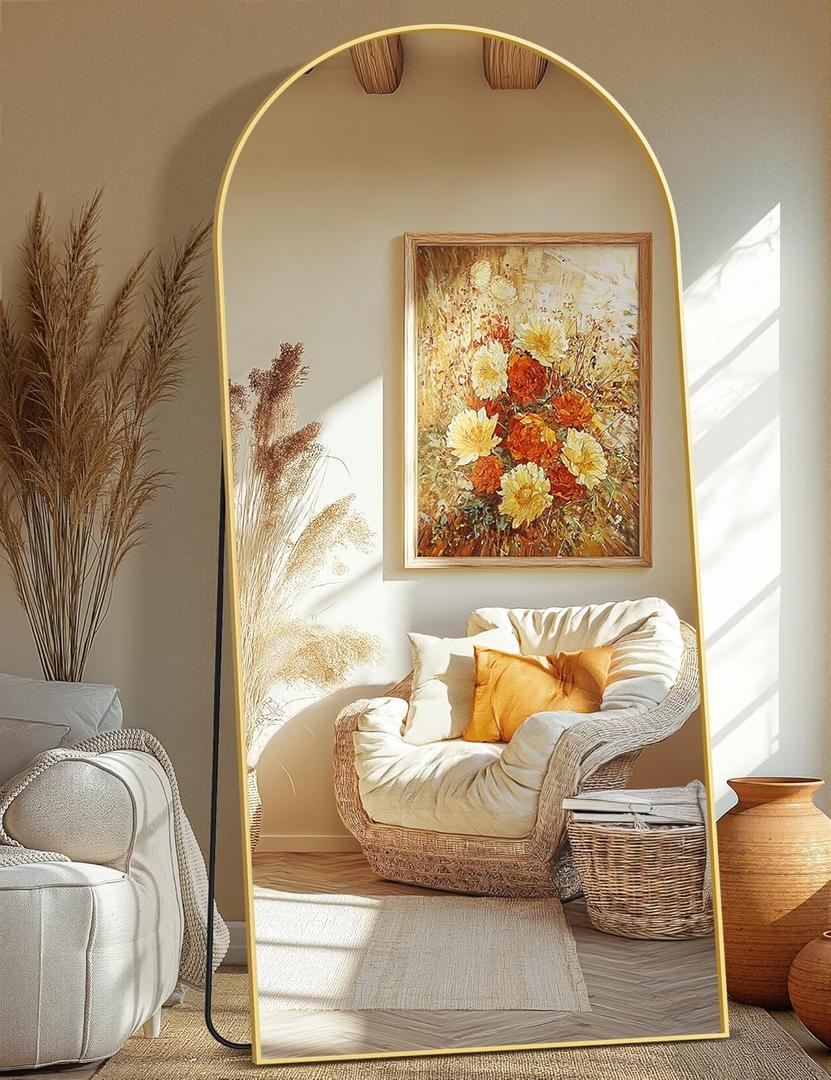 Full Length Arched Mirror, 75"x35" Standing Floor Full Body Mirror for Wall with Aluminum Alloy Frame for Bedroom, Living Room, Dressing Room (Gold)