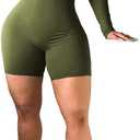 Women's Long Sleeve One Piece Bodycon Short Pants Jumpsuits Rompers High Neck Sexy Bodysuits (Large, Army Green)