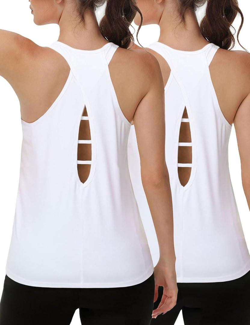 YOYOYOGA Tank Tops for Women Open Back Running Tops Workout Shirts 2 Packs (M)