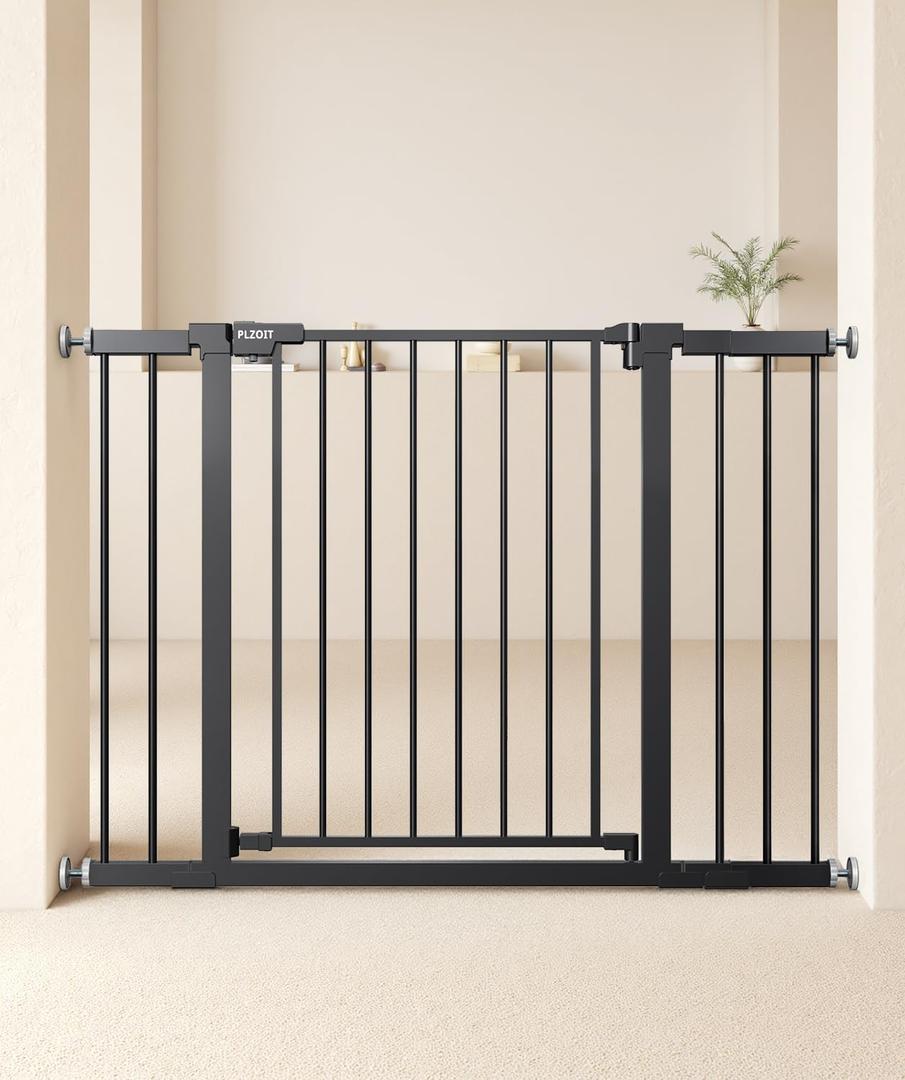 29.5-46" Extra Wide Baby Gate for Stairs, Dog Gate for Doorways, Walk Thru Auto Close Metal Pet Gate for The House, Stairs and Doorways Child Gate Pressure Mounted Safety Gate Indoor - Black