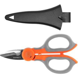 4 x SAMSFX Fishing Heavy Duty Anti-Slip Serrated Edge Scissors Saltwater Freshwater Braid Scissors Braided Line Cutter with Plastic Belt Case Sheath Kit (Enlarge Finger Hole, Gray & Orange Handle)