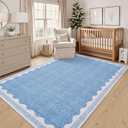GarveeHome 4 x 6 Rug Non-Slip Washable Low-Pile Carpet - Scalloped Solid Blue Modern Minimalism Rugs for Bedroom Living Room Nursery Kitchen Entryway Indoor Mat with Rubber Back