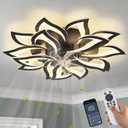 Ruibutrade 15Leaves-Black Flower Modern CeilingFans with Lights, Low Profile Ceiling Fan with Remote for Bedroom, Flush Mount Ceiling Fan with LED Dimmable Light,6-Speeds, Timing CeilingFan Light