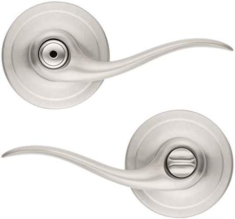 Kwikset Tustin Interior Privacy Door Handle with Lock, Door Lever For Bathroom and Bedroom, Satin Nickel Reversible Keyless Turn Lock, with Microban Protection