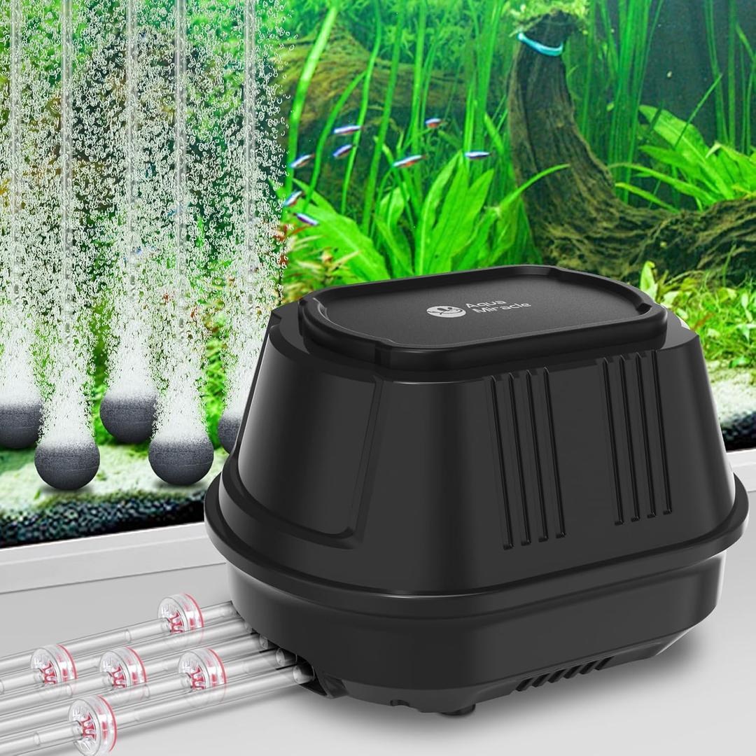AquaMiracle Quiet Aquarium Air Pump Fish Tank Air Pump, High Pressure Aquarium Bubbler, Adjustable Flow Fish Tank Bubbler, Ideal for Aquarium, Pond, Hydroponic (10W/317GPH(Up to 300 Gal Tanks))