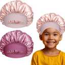 2 PCS Bonnets for Kids Baby Silk Satin Sleeping Cap Kid Bonnets Girl Curly Hair Wrap Elastic Wide Band Bonnet Sleep Cap for Child Toddler Teenager