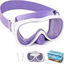 Kids Swim Goggles, Anti-Leak Snork Mask with Nose Cover & Elastic Fabric Strap, UV Protection Swimming Goggles for Kids Boys Girls (Purple)