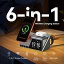 4URPC 6-in-1 Alarm Clock Wireless Charging Station for Apple Multiple Devices, Wireless Charging Dock for iPhone 17/16/15/14/13 Series, Apple Watch, AirPods,Night Light,Alarm Clock,Sleep Friendly