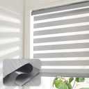 Cordless Zebra Blinds for Windows Shade Dual Layer Free-Stop Light Filtering Roller Blinds Thermal Insulated Privacy Protection, Inside or Outside Mount(Light Grey,44''W x 72''H)