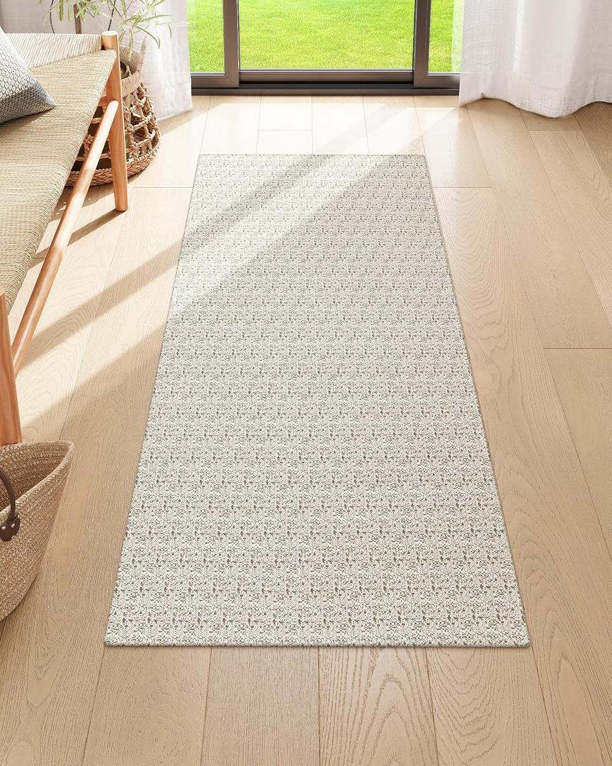 Collive Runners for Hallway, 2x5 Non Slip Kitchen Runner Rug Boho Laundry Room Rug Washable, Tan Farmhouse Entryway Rug Hand-Woven Cotton Carpet for Bedroom Bathroom