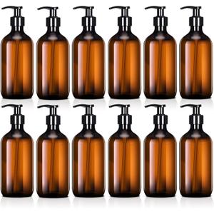 Tessco for you 12 Pack Amber Soap Dispenser Empty Plastic Pump Bottles Dispenser Refillable Shampoo Container for Hand Sanitizer Soap Lotion Body Wash Conditioner Bathroom Kitchen Travel(12 oz)