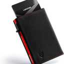 LORZOR Wallet for Men with Metal Card Holder, Pop Up Wallet, Finest Full Grain Leather Trifold Wallet, Smart, Minimalist, RFID Blocking, Front Pocket, ID Window, Black/Red