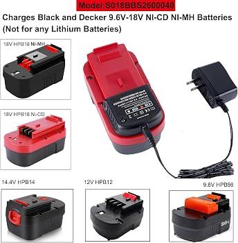 9.6V-18V Charger Replace for Black and Decker 18V Battery Charger 90556254-01 NiCad & NiMh Battery HPB12 FS12B HPB14 FSB14 HPB18 HPB18-OPE FSB18 HPB96 FSB96
