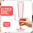Jingmore 24 Pcs Plastic Ribbed Champagne Flutes With Stem, 6.4 oz Clear Vintage Disposable Champagne Glasses for Wedding Birthday Anniversary (Pink)