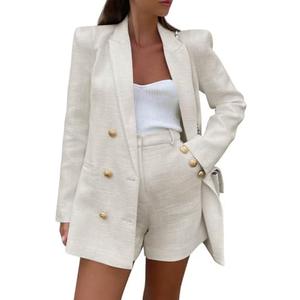 Cicy Bell Womens 1 Piece Tweed Blazer Shorts Sets Long Sleeve Double Breasted Suit Jackets Business Outfit, Size Large Cicy Bell Womens 1 Piece Tweed Blazer Shorts Sets Long Sleeve Double Breasted Suit Jackets Business Outfit, Size Large