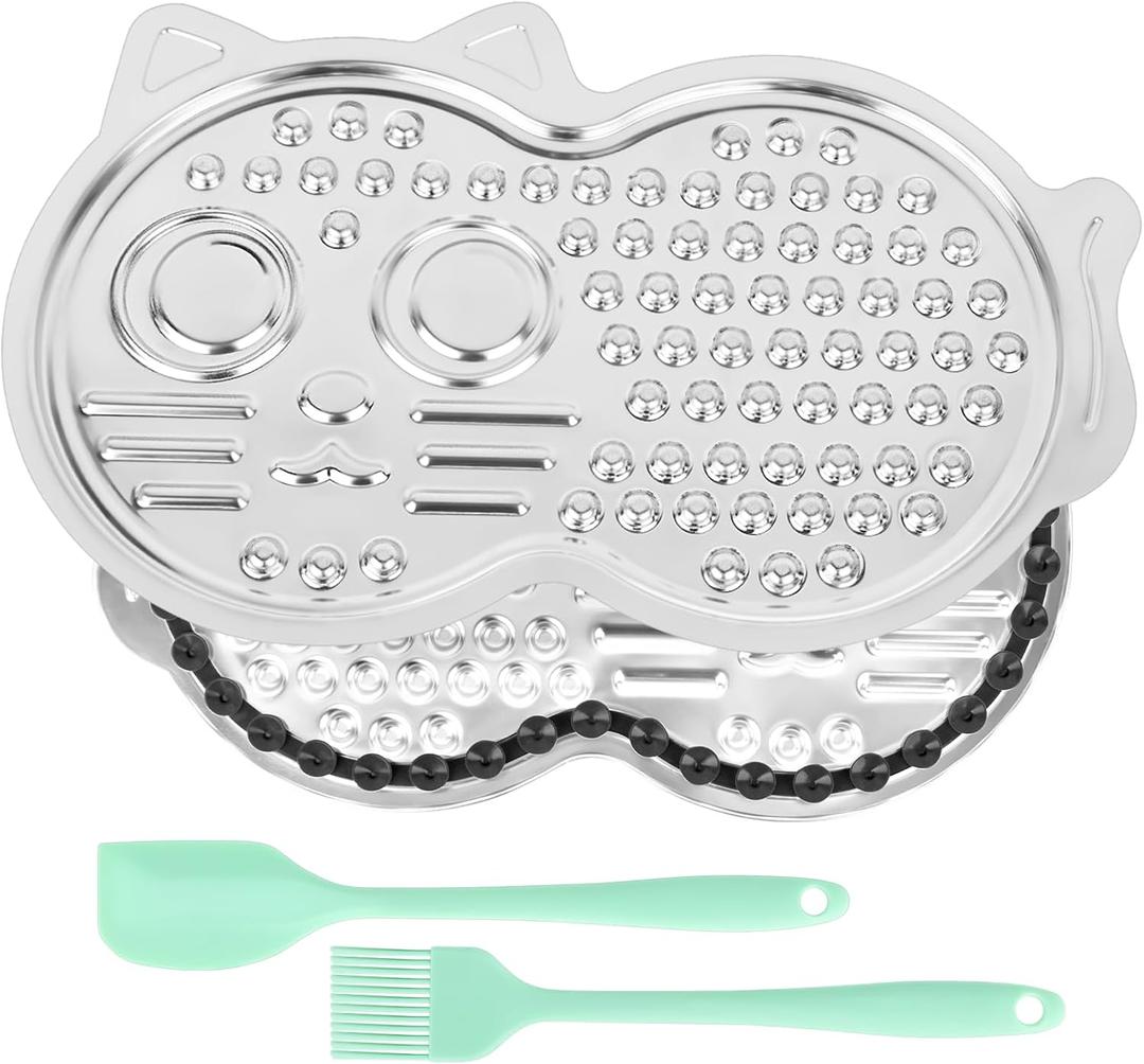 Stainless Steel Lick Mat for Dogs & Cats, Large Pet-Shaped Slow Feeder Pad, Chew-Proof, Non-Slip Licking Mat for Slow Eating, Stress Relief, Whisker Friendly for Cats