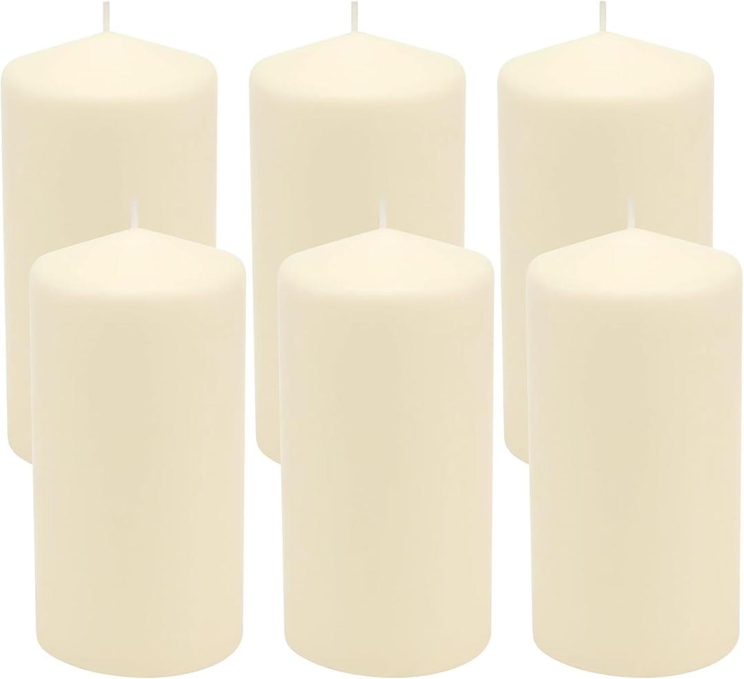 Stonebriar Unscented Pillar Candles 65 Hour Burn Time, Long-Lasting Wax Candles for Weddings, Holidays, Home Dcor & Special Events, Pack of 6, Ivory, 3" x 6"