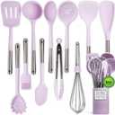 Larder & Vine 12-Piece Silicone Kitchen Cooking Utensils Set with Stainless Steel Handle and Ceramic Holder, Dishwasher Safe Set of Kitchen Essentials (Lavender)