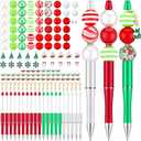 Gueevin 150 Pcs Christmas Beadable Pen 20 Sets DIY Christmas Pens Bulk with Focal Silicone Beads Making Kit Gift Acrylic Beaded Ballpoint Diamond Spacer Charms for School Kids Office Classroom Supply