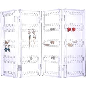 Sooyee Acrylic Earring Holder Organizer, 256 Holes 5 Tiers Stud Organizer, 4 Doors Foldable Necklace Jewelry Display Stands for Selling, Clear
