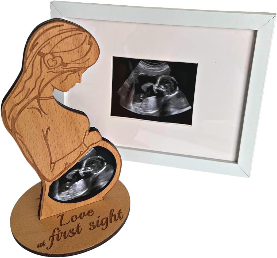 Heart's Sign Sonogram Picture Frame Bundle | Unique Pregnant Women Gifts - Expecting Parents To Be Gifts | Love at First Sight Sonogram Frame