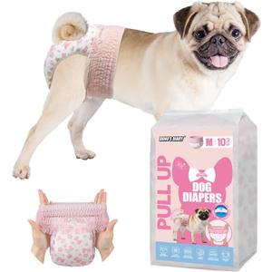Dono Disposable Pull It Up Female Dog Diapers, 360 Stretchy Waist Puppy Diapers, Super-Absorbent Doggie Diapers with Rapid-Dry Technology Leak-Proof Design for Doggy in Heat Period, M 10 Pcs