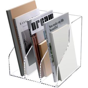 HeZone Desk File Organizer, Acrylic Magazine File Holder with 3 Vertical Compartments Rack File Sorter for Office Home Classroom Desk Organization, Clear