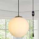 Gold Plug-in Pendant Lights - Mid Century Globe Light Fixture with Milk Glass, Modern Ceiling Chandelier, Large Hanging Pendant Light for Kitchen, Bedroom, Living Room, Dinning Room, Hallway