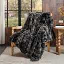 Lotus Karen Faux Fur Throw Blanket Tie-Dye Dark Gray - Big Bubble Rabbit Fluff Blanket for Couch, Small Fluffy Fuzzy Cozy Blanket, Thick Furry Plush Shaggy Blankets, 50x60 Inches