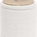 B FSOBEIIALEO Ottoman with Stroage, Round Sherpa Storage Ottoman Stool, Boucle Foot Rest 14.6"x14.6"x17.7"White