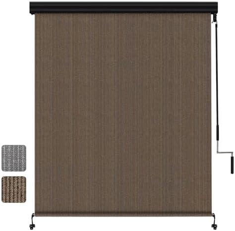 Shade&Beyond Outdoor Premium Roller Shades 8' W x 8' H with Valance, Exterior Roll Up Blinds Shade Cloth for Patio Porch Pergola, Mocha