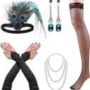 cridoz Flapper Accessories for Women, Flapper Accessories 1920s Gatsby Accessories Roaring 20s Accessories for Women Includes Flapper Gloves Headbands Necklace, Dark Green