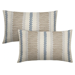 Brown Blue Pillow Covers 12x20 Set of 2 Gray Grey Dot Print Striped Lumbar Rectangle Decorative Outdoor Pillowcases Boho Rustic Farmhouse Decorative Throw Cushion Case Decor for Couch Sofa Bed