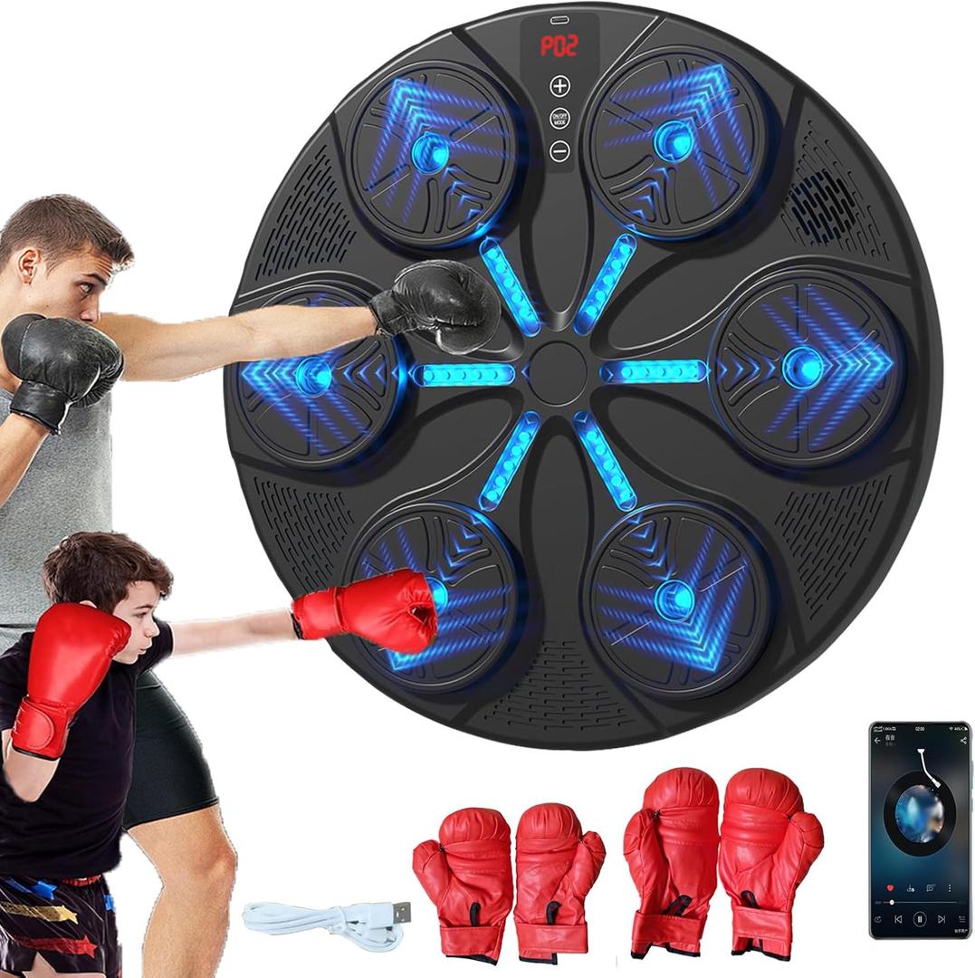 Music Boxing Machine for Kids, Smart Bluetooth Music Punching Machine with Gloves, Wall Mounted Boxing Trainer for Home Workout, Hand/Eye/Speed Reaction for Adults