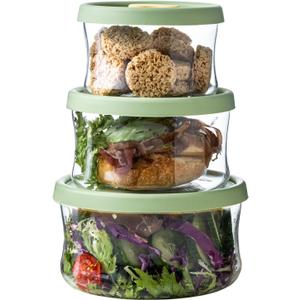 Glass Food Storage Containers Set,with Lids, Leak-Proof Meal Prep Containers,for Storage soups and leftovers - BPA Free,Microwave, Dishwasher, Freezer Safe (Green 3PCS)